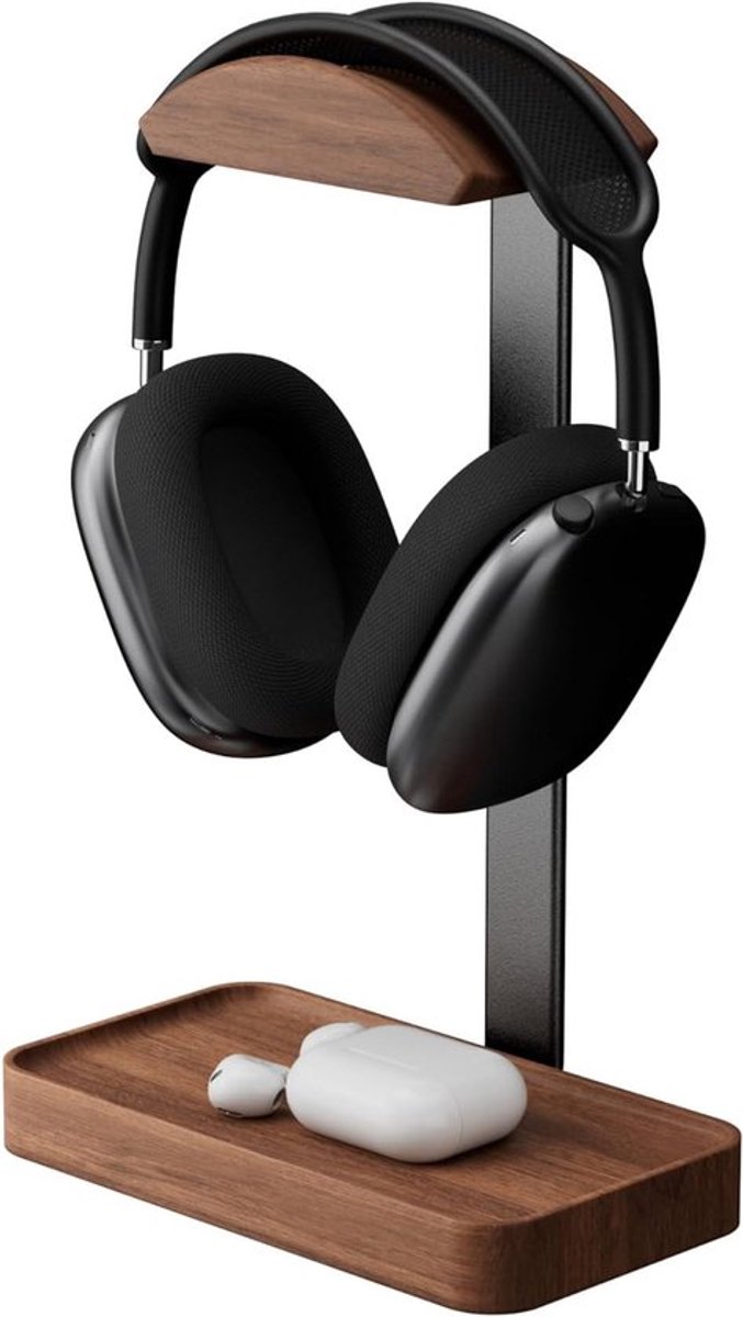 Notenhouten Koptelefoon Standaard - Koptelefoon houder - Headset houder - Gaming Headset Stand - Met Opbergbasis - Hoofdtelefoon Standaard Bureau - Koptelefoon Standaard Universeel