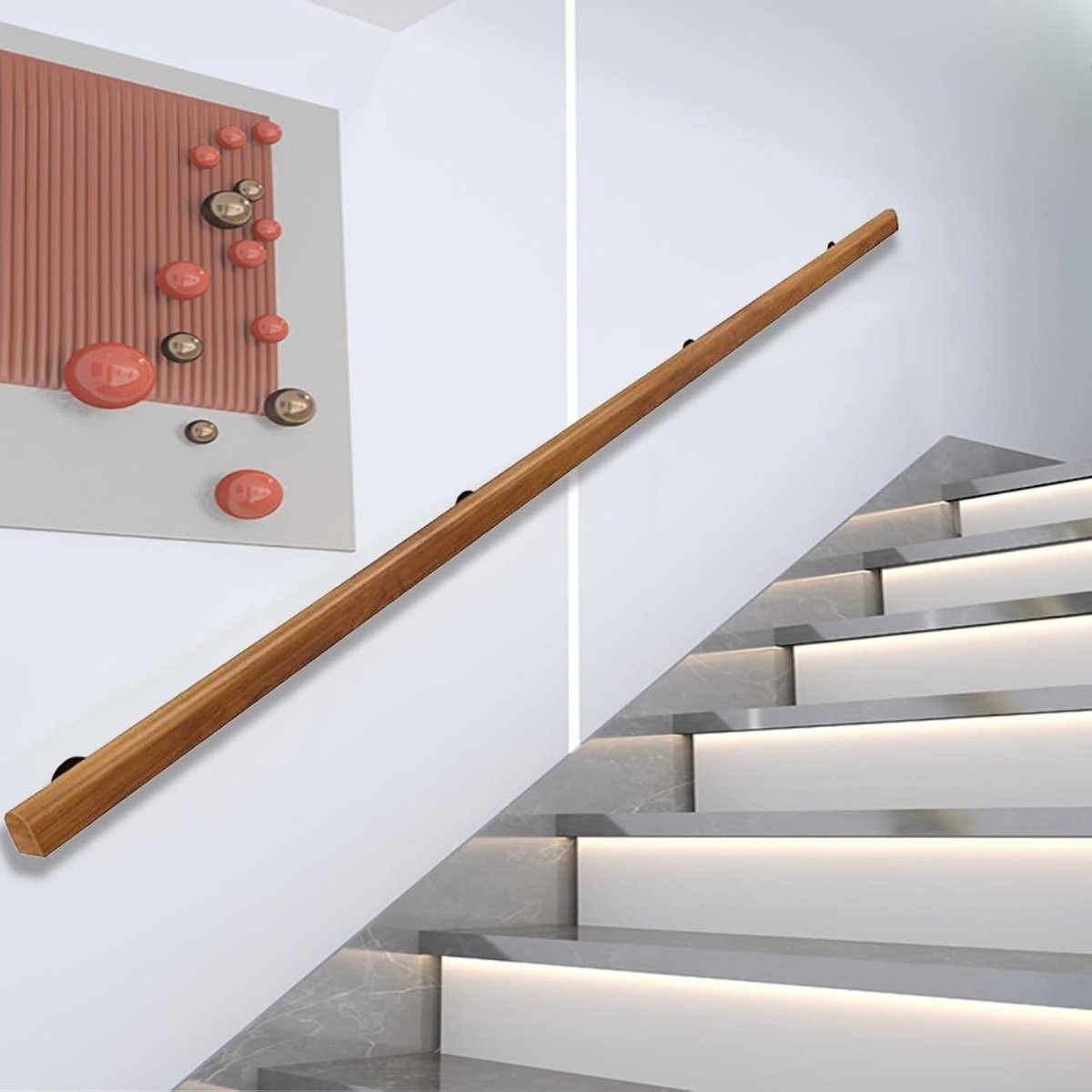 Houten trapleuning - Muurbeugel set - Veiligheid binnenshuis - Glad grenenhout - 80 cm - Niet gespecificeerd