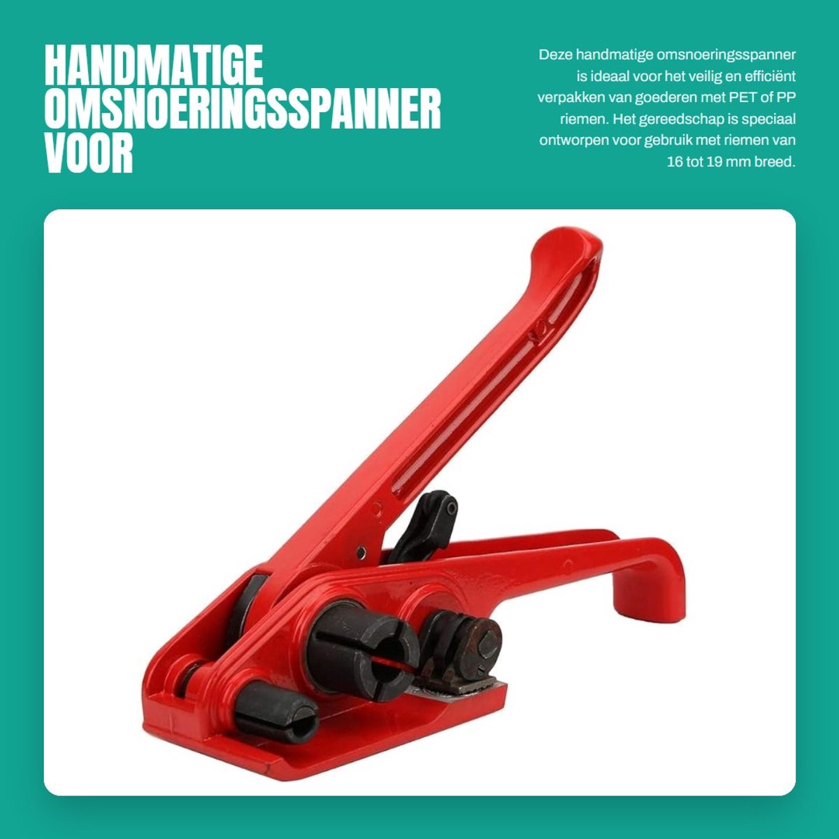 Dailygoods- Omsnoeringsspanner Handmatig - Afdichtingsgereedschap - Bindgereedschap - Omsnoeringssnijder - Geschikt voor 16~19 mm PP/PET-tape - Duurzaam staal - Verpakkingsmachine
