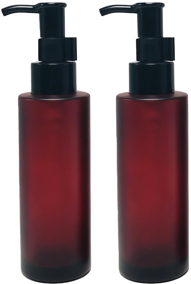 Dailygoods- Lotionfles 100 ml - 2 Stuks - Amber Glas - Zwarte Pomp - Cosmetische Verpakking - Ideaal voor Essentiële Oliën - Cosmetische Fles