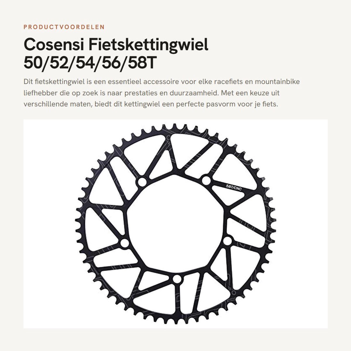 Dailygoods- Fietskettingwiel 58T - Aluminiumlegering - 130BCD - Lichtgewicht - Duurzaam - CNC-bewerking - Zwart - Tandwiel