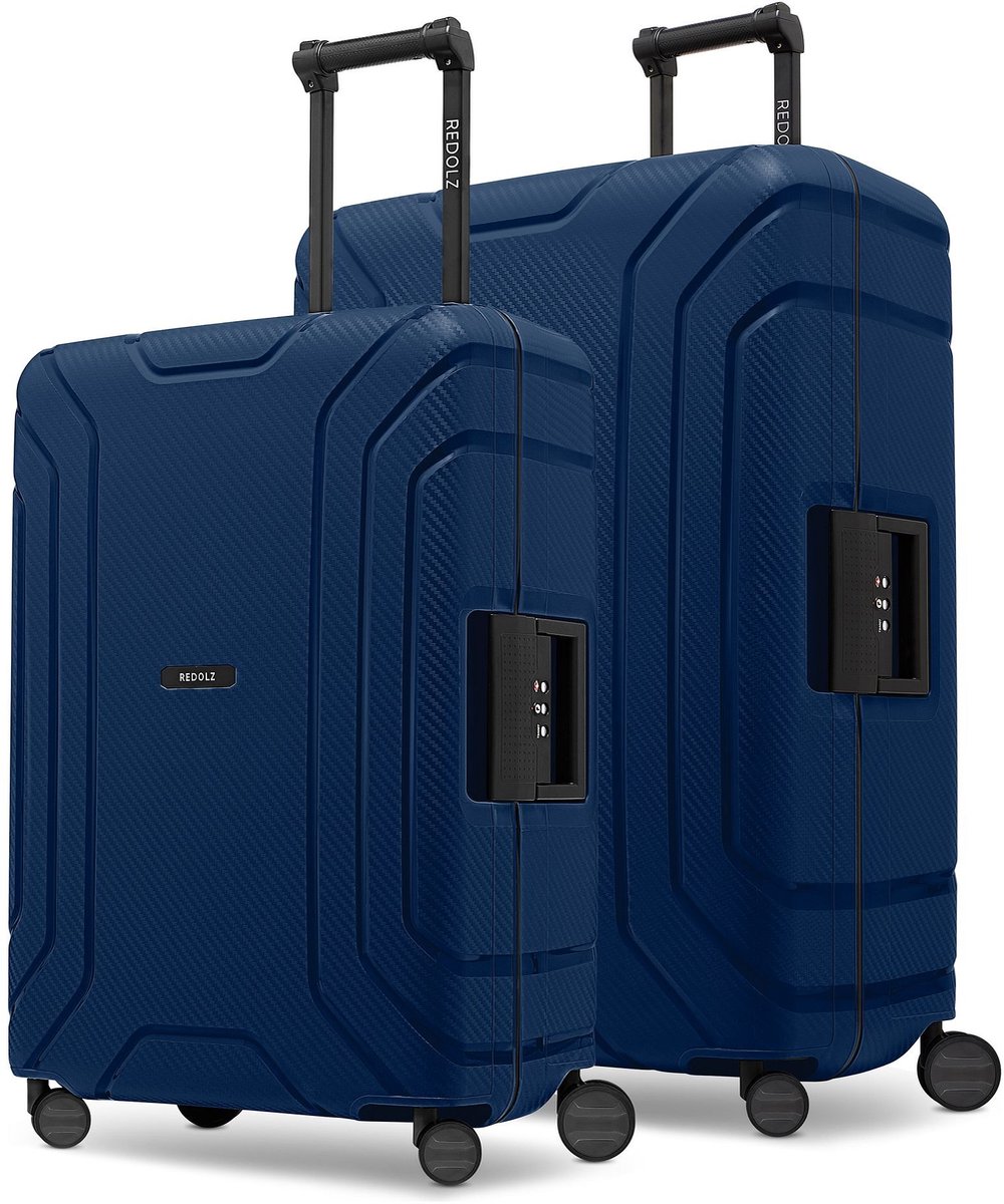 Redolz Essentials 15 4-wiel kofferset 2-delig met driepuntsluiting - Harde bagage - TSA slot - navy blue