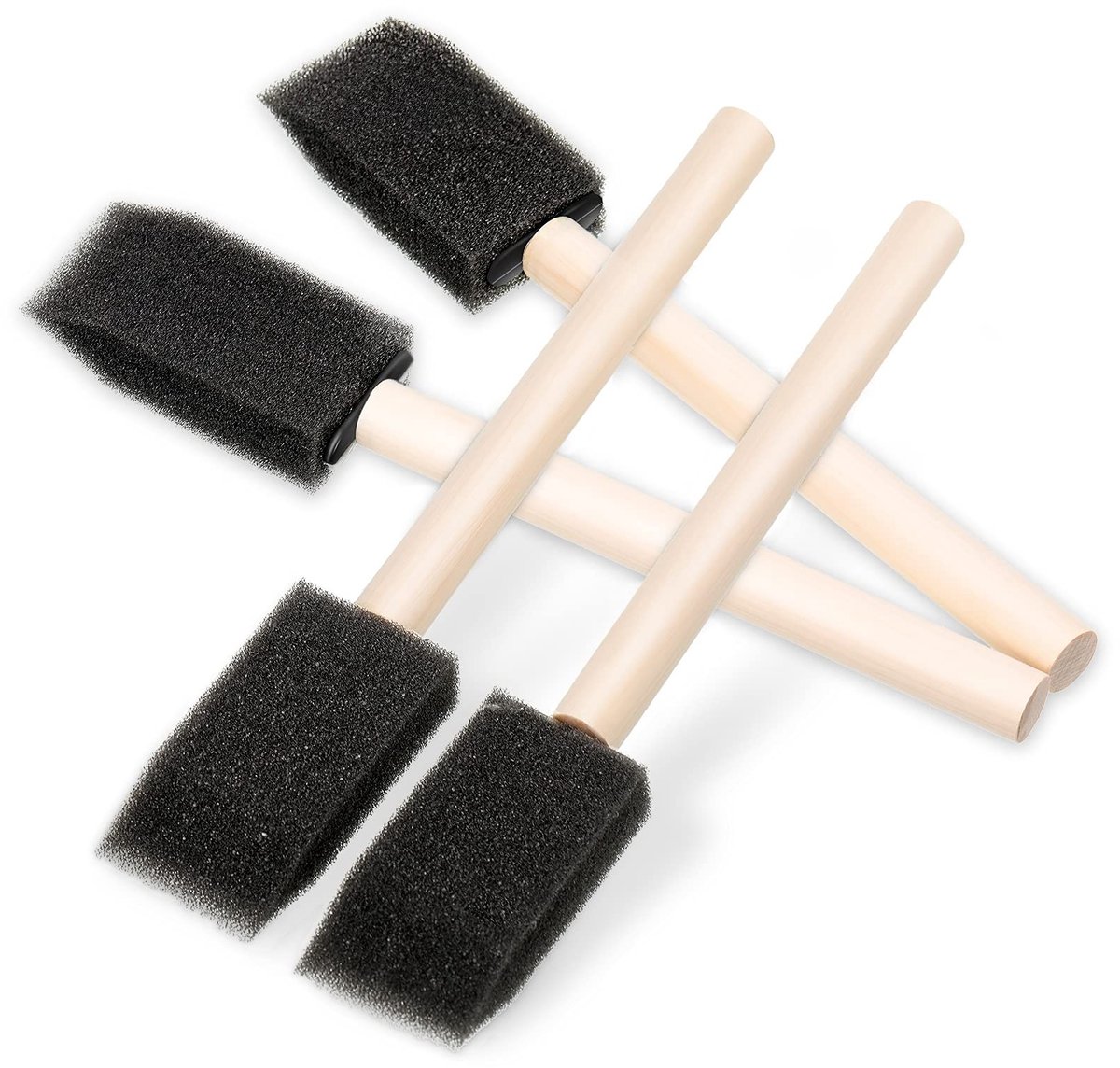 Dailygoods- Schuimverfkwast Klein Formaat - 4 Stuks - Houten Handvat - Vlekbestendig - Sterke Wateropname - Geschikt voor Acrylverf/Kunst - Sponsborstel