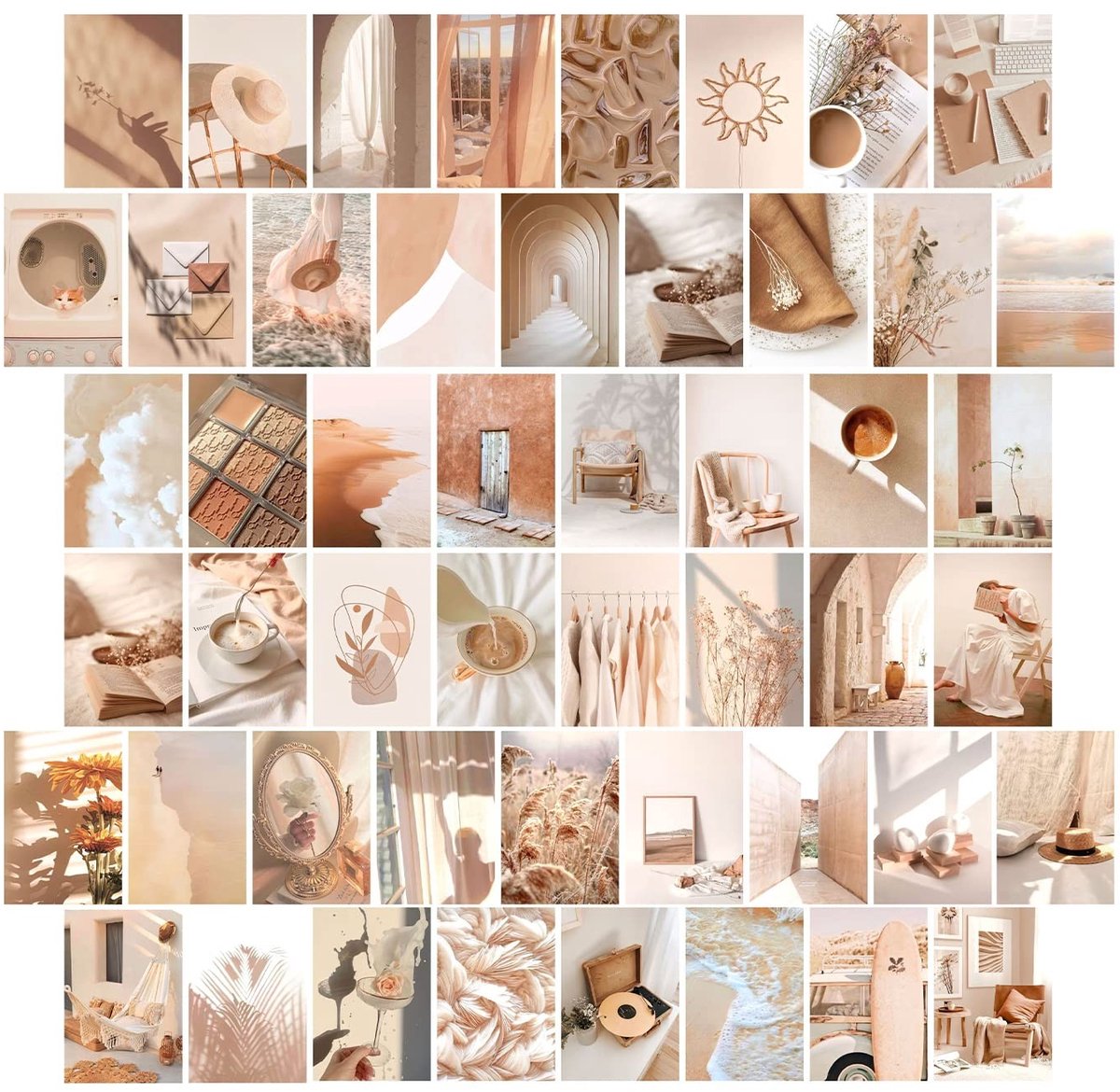 Dailygoods- Wandcollageset 50 Stuks - Esthetische Afbeeldingen - Wanddecoratie - Retro Kleursysteem - Karton 300 g/m² - Inclusief Kleefpads