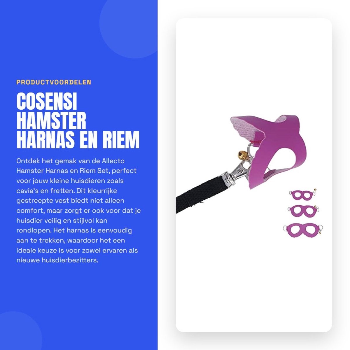 Cosensi - Dailygoods - Dailygoody - Hamster Harnas en Riem Set - Gestreept Vest - Purper - Niet Trekken - Geschikt voor Cavia en Fret - Handzaam en Comfortabel