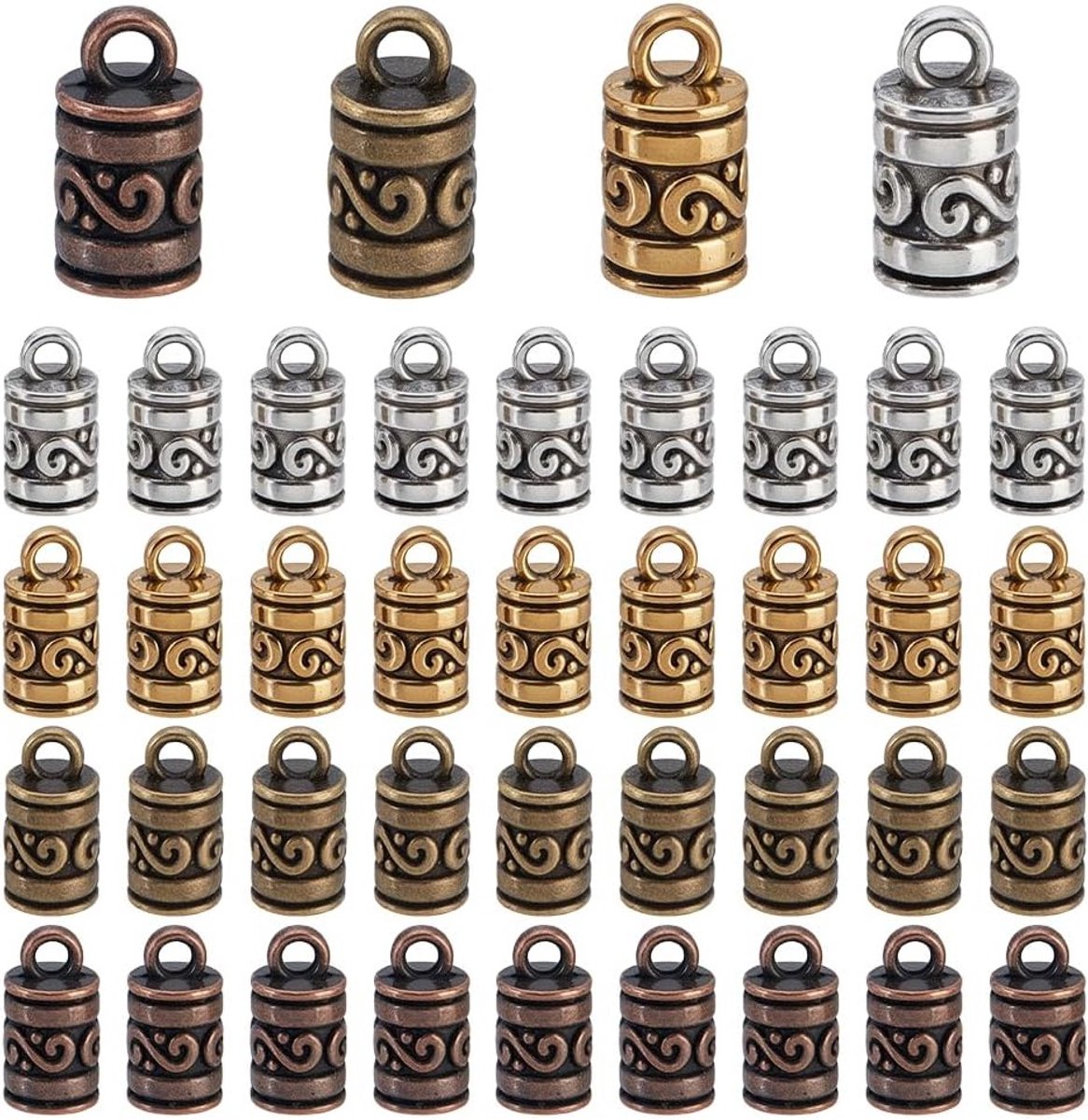 200 Stuks Metalen Koord Eindstukken in 4 Kleuren met Kwastjes voor Handgemaakte Sieraden en DIY Projecten