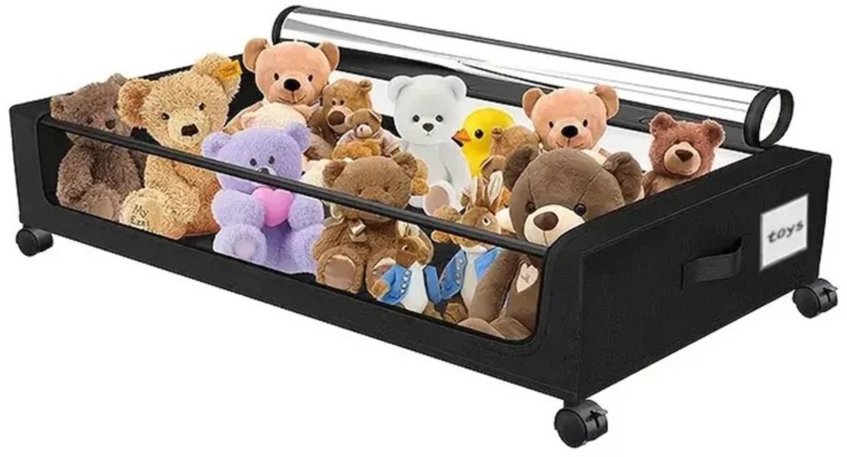 Stervia Opbergerbox Onder Bed - Opbergmand Onder Bed - Met Doorzichtige Deksel - Wieltjes - Zwart - 80 x 43 x 16 cm