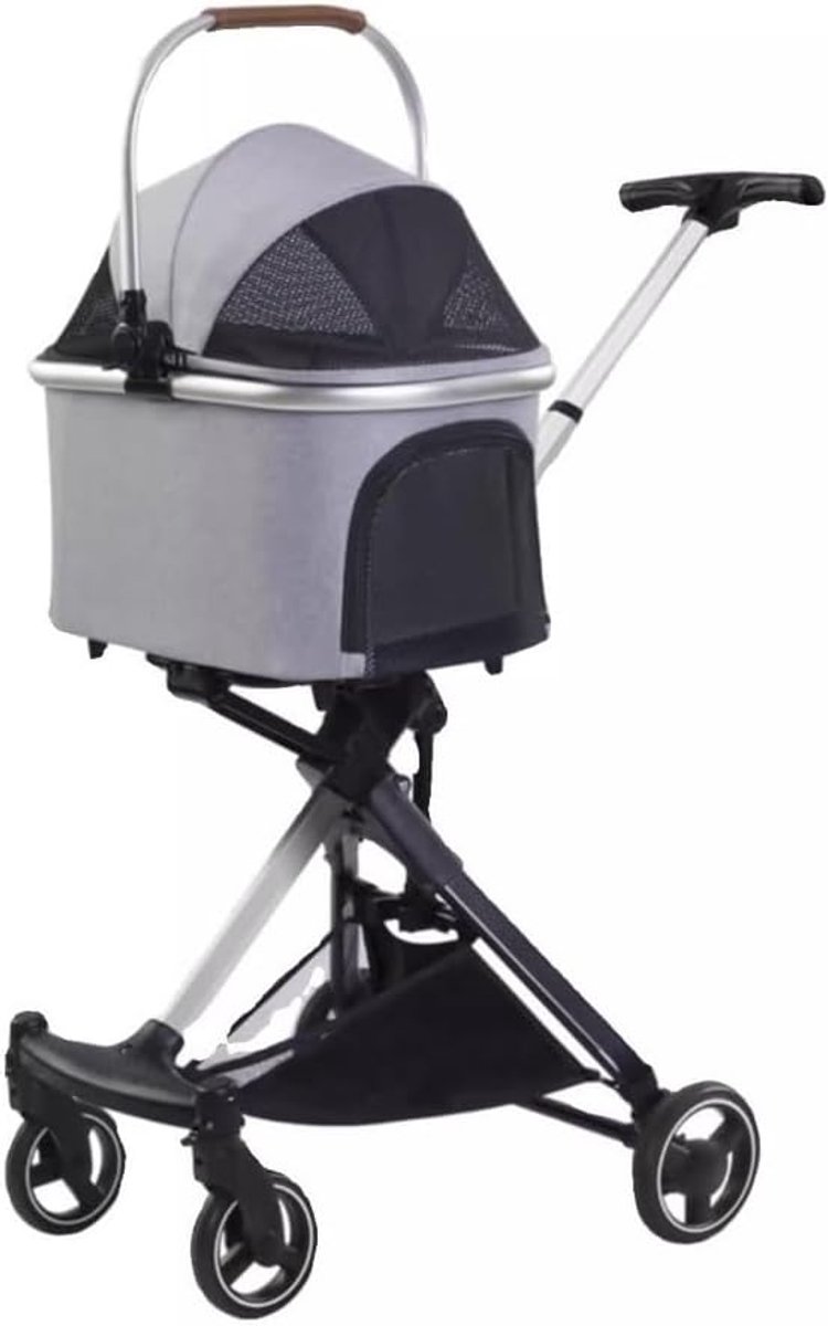 Huisdier Kinderwagen - Dierenbuggy Reizen - Dagelijkse Uitjes - Opvouwbaar Met Mand - Tot 15kg - Lichtgrijs