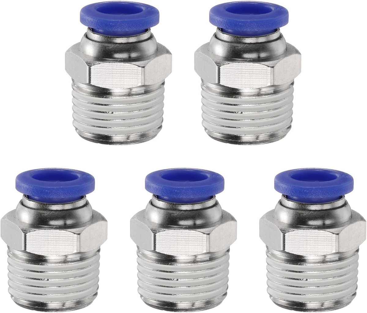 5 stuks drukkoppeling, 8 mm buis OD x 3/8 inch NPT mannelijke rechte snelkoppeling, koperen luchtslang voor industriële luchtinstallatie, PC8-N03, blauw