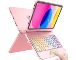 Hoesje met toetsenbord voor iPad A16 11e generatie 2025/10 Generation 2022 (11/10,9 inch), met precisie-trackpad, notebook-achtig toetsenbord met 7-kleurige achtergrondverlichting, 360° draaibaar