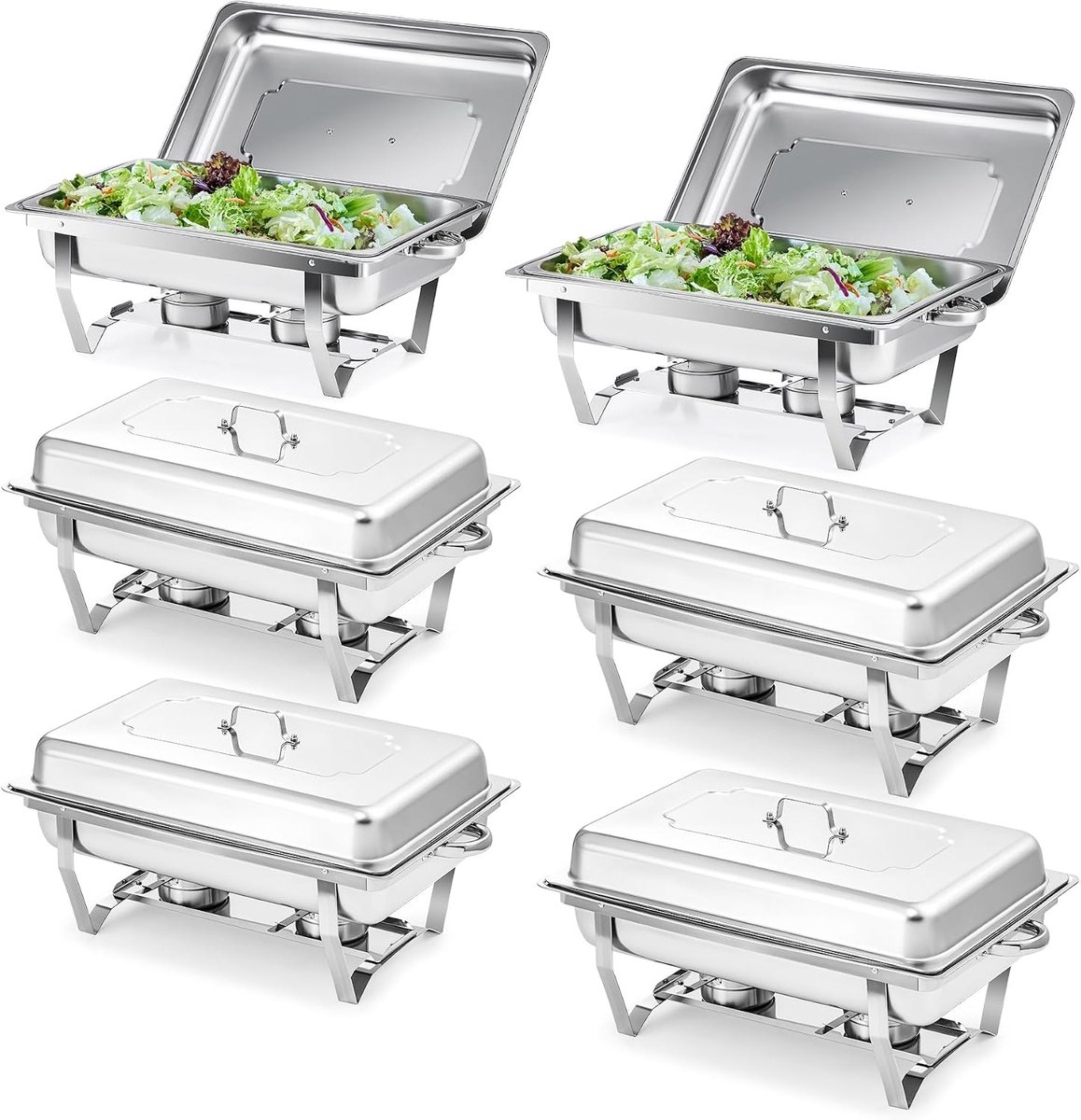 Chafing Dish Roestvrijstalen buffetset, warmhoudcontainer, voedselwarmers, warmtecontainer, rechaud, voor catering, buffet en feestjes (6 stuks x 9 liter)