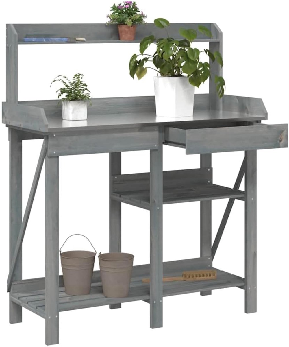 Plantenbank van massief dennenhout met planken | Werkblad van zink, opberglade, geventileerde lattenplank voor tuin of terras
