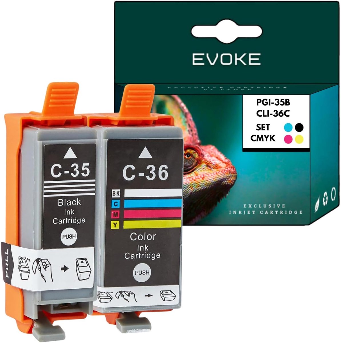 Inktset EVOKE 35 36 - zwart + driekleurig - 22 ml - 450 pagina's - SnelShoppen