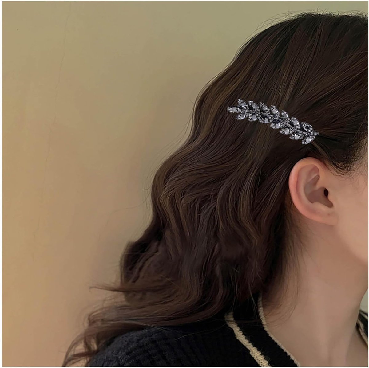 Kristal blad haar clip goud strass blad haar baretten cz clip strass haarspeld decoratief hoofddeksel bobby spelden bruiloft haaraccessoires voor vrouwen (zwart)
