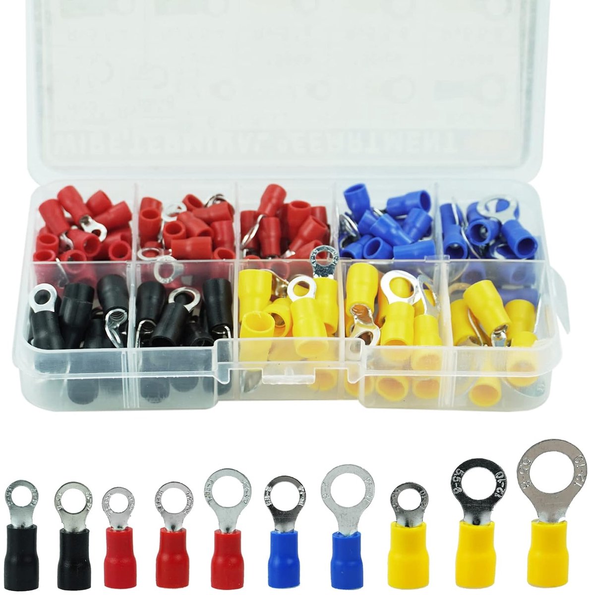 150 Stks Ring Crimps Terminals Connectors, Geïsoleerde Elektrische Terminals Bedradingsconnectoren O-Type Assortiment Kit voor Automotive Auto Motorfiets Reparaties