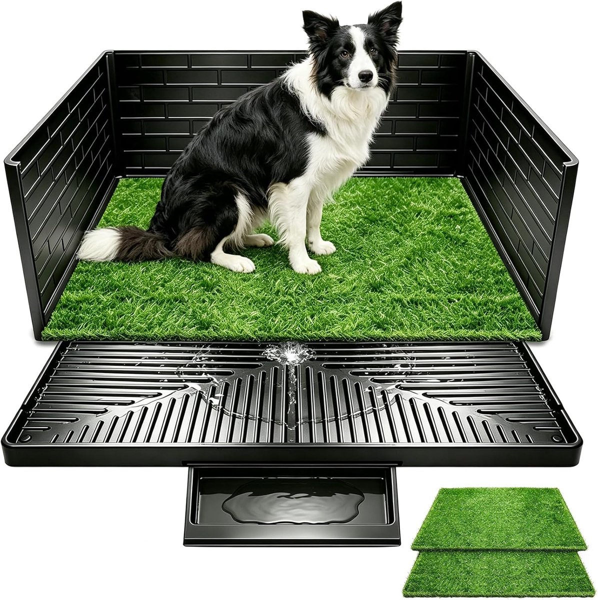 Gazontoilet voor honden, huisdiertoilet voor binnen | met driezijdige spatbescherming, trainingsmat voor honden met kunstgras