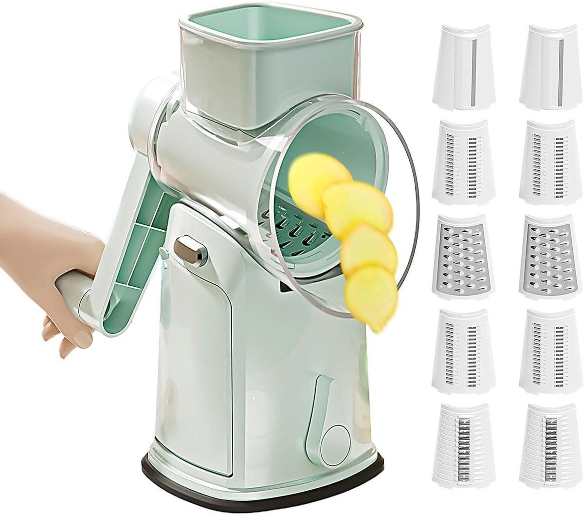 Groentesnijder Keuken - Groente Hakker Slicer - Voedsel Bereiden - Spatvrij Ontwerp - 28.8 cm Hoog - Muntgroen