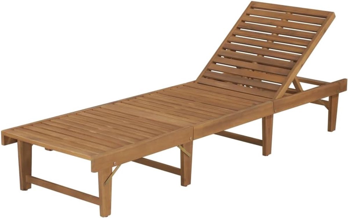 Behandeld acaciahout ligstoel, opvouwbare tuinloungestoel met verstelbare rugleuning, rustieke outdoor chaise lounge voor terras, eenvoudige montage