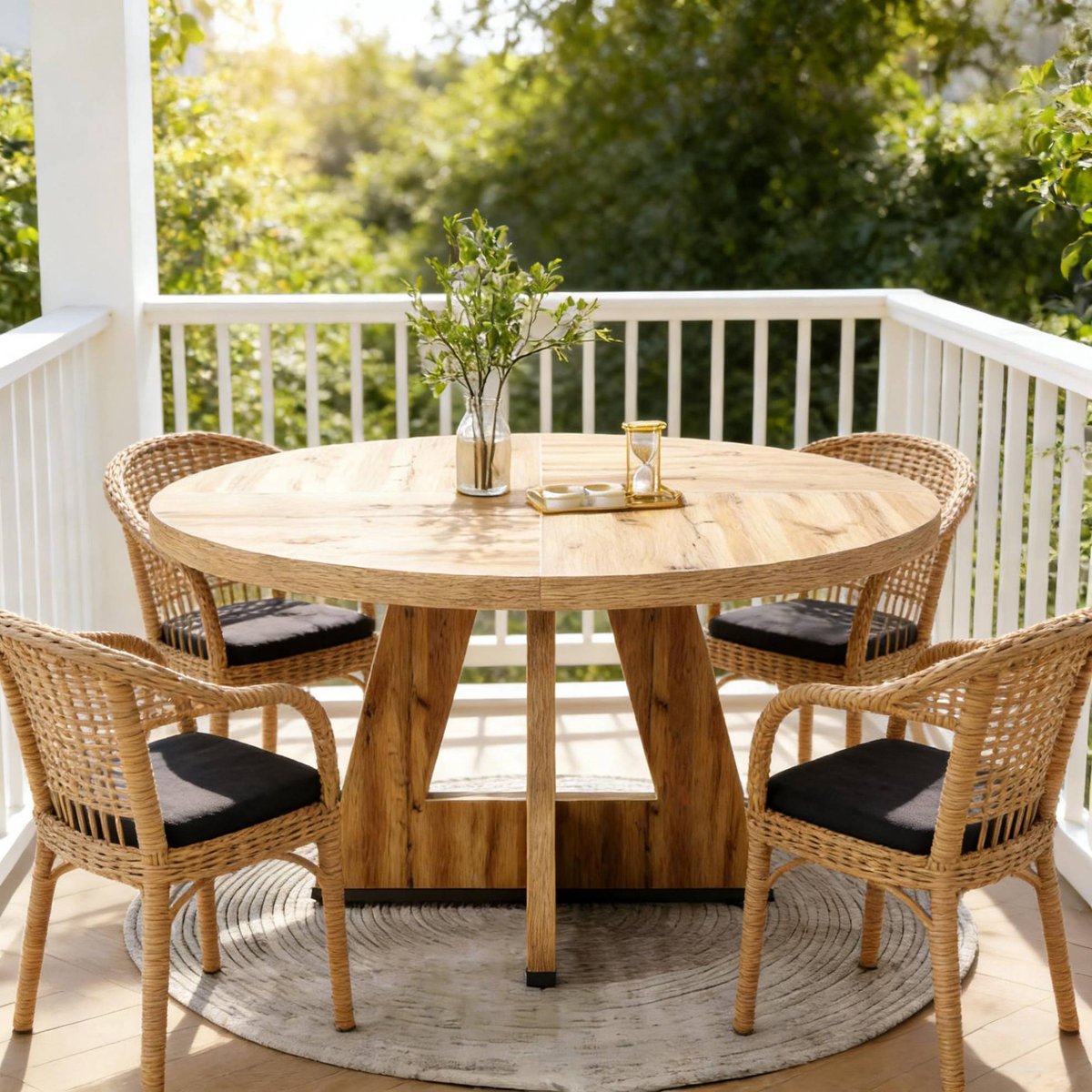 MODFU Eettafel - Rond 120 Cm - 4 Personen - Landelijk - Houtlook - Natural - 75 Cm