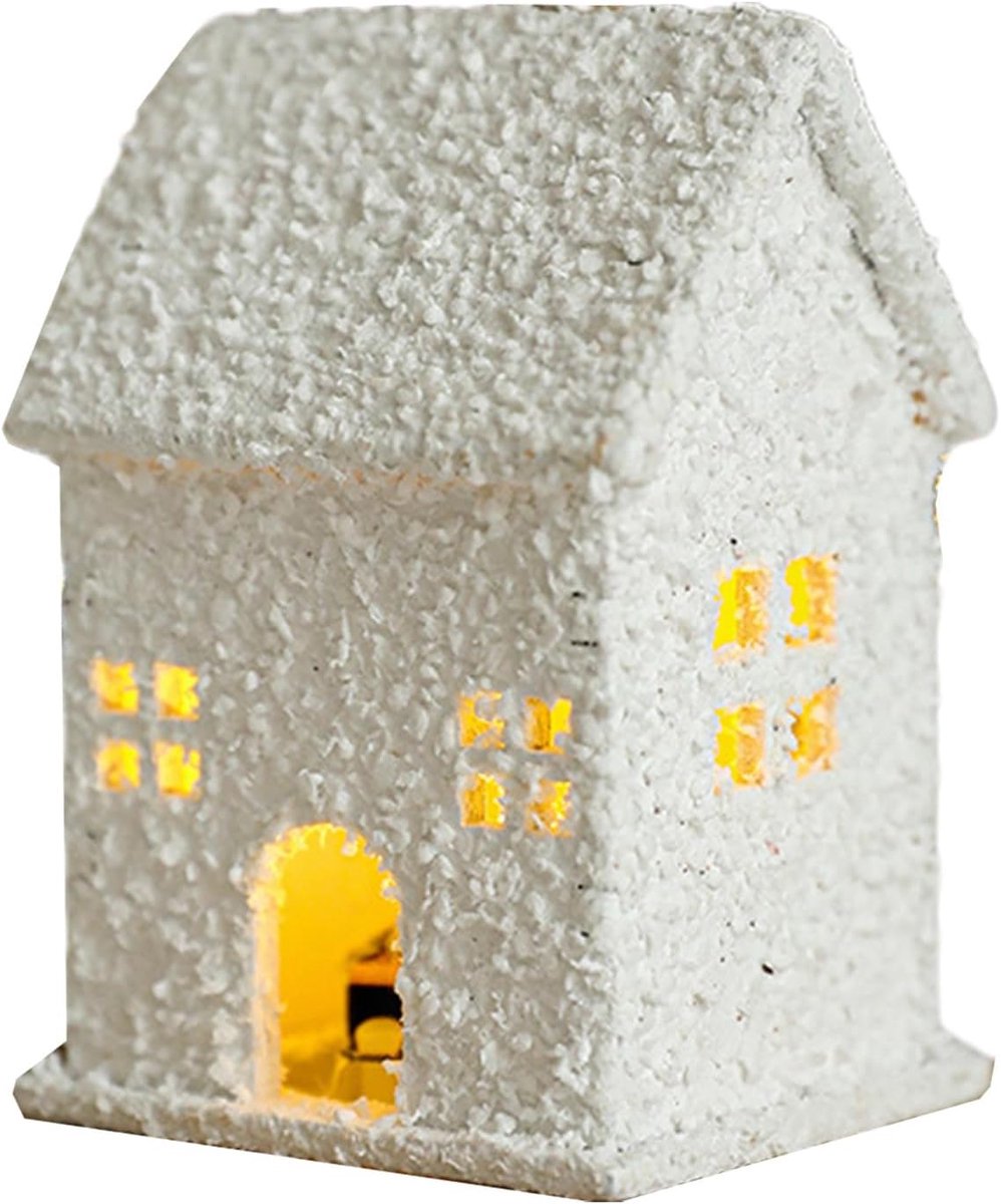 Verlichte Kersthuisjes - Kerstdorp Sneeuw Huizen - Tafeldecoratie - Met LED Verlichting - 5.8x4.8x7cm - Wit – foto 6