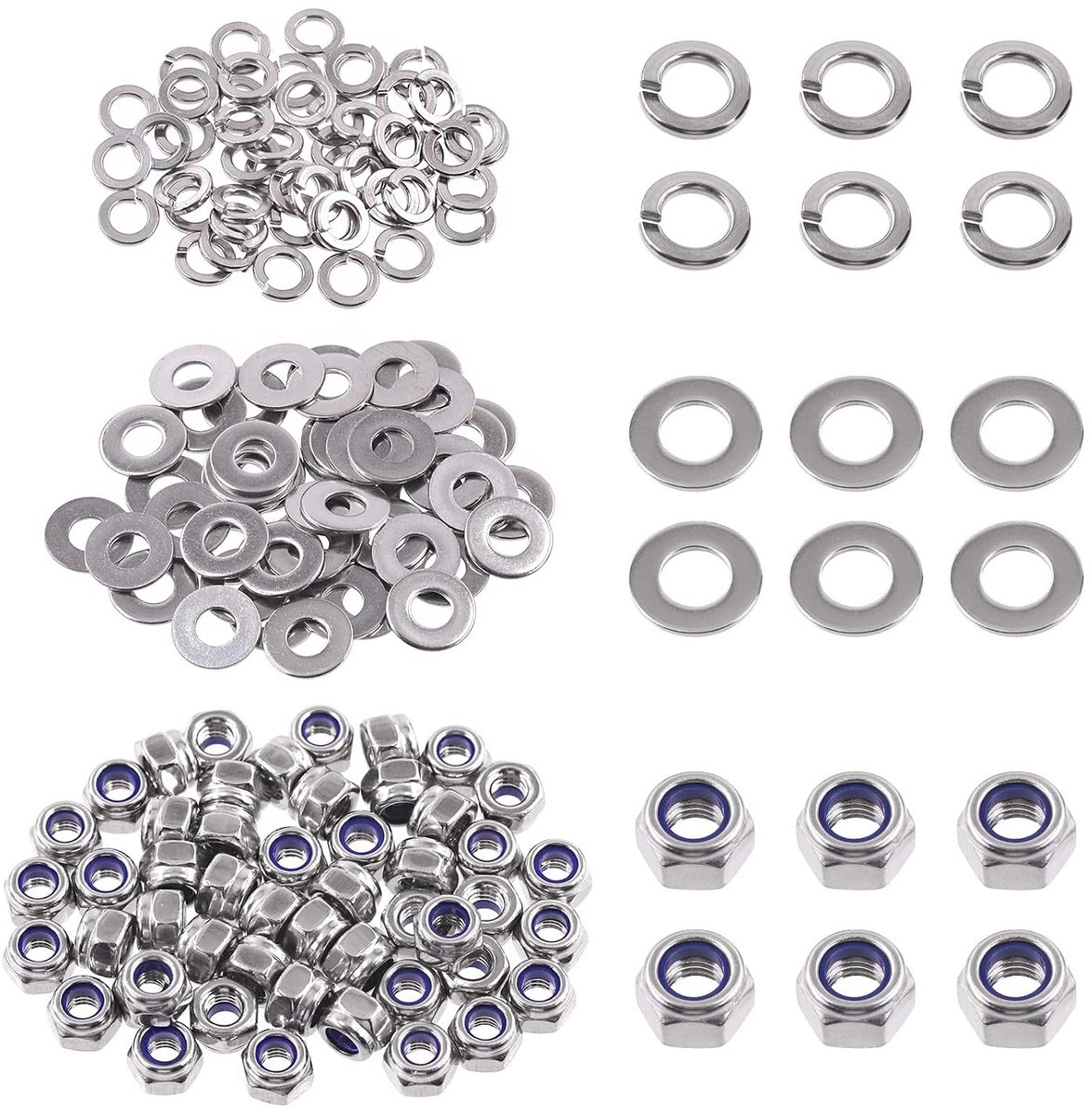 Hex moeren M4 - RVS 304 - Assortiment met vlakke en splitringen - Ideaal voor thuis en auto - SnelShoppen