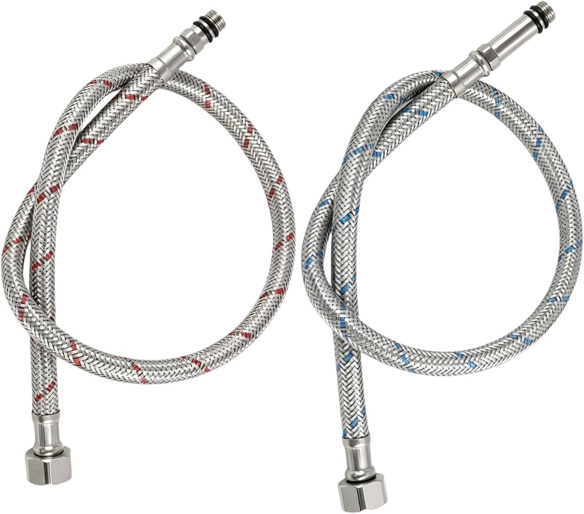 Slangconnector 60cm - Gevlochten roestvrijstaal - Kleurcodering (rood/blauw) - Voor keuken en badkamer - SnelShoppen