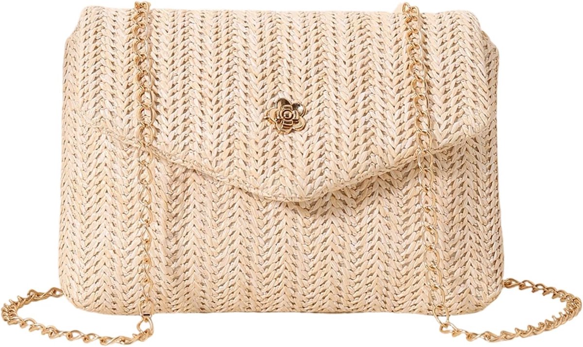 Stro-clutch dames - boho geweven schoudertas - afneembare ketting - perfect voor bruiloft - ShopVlot
