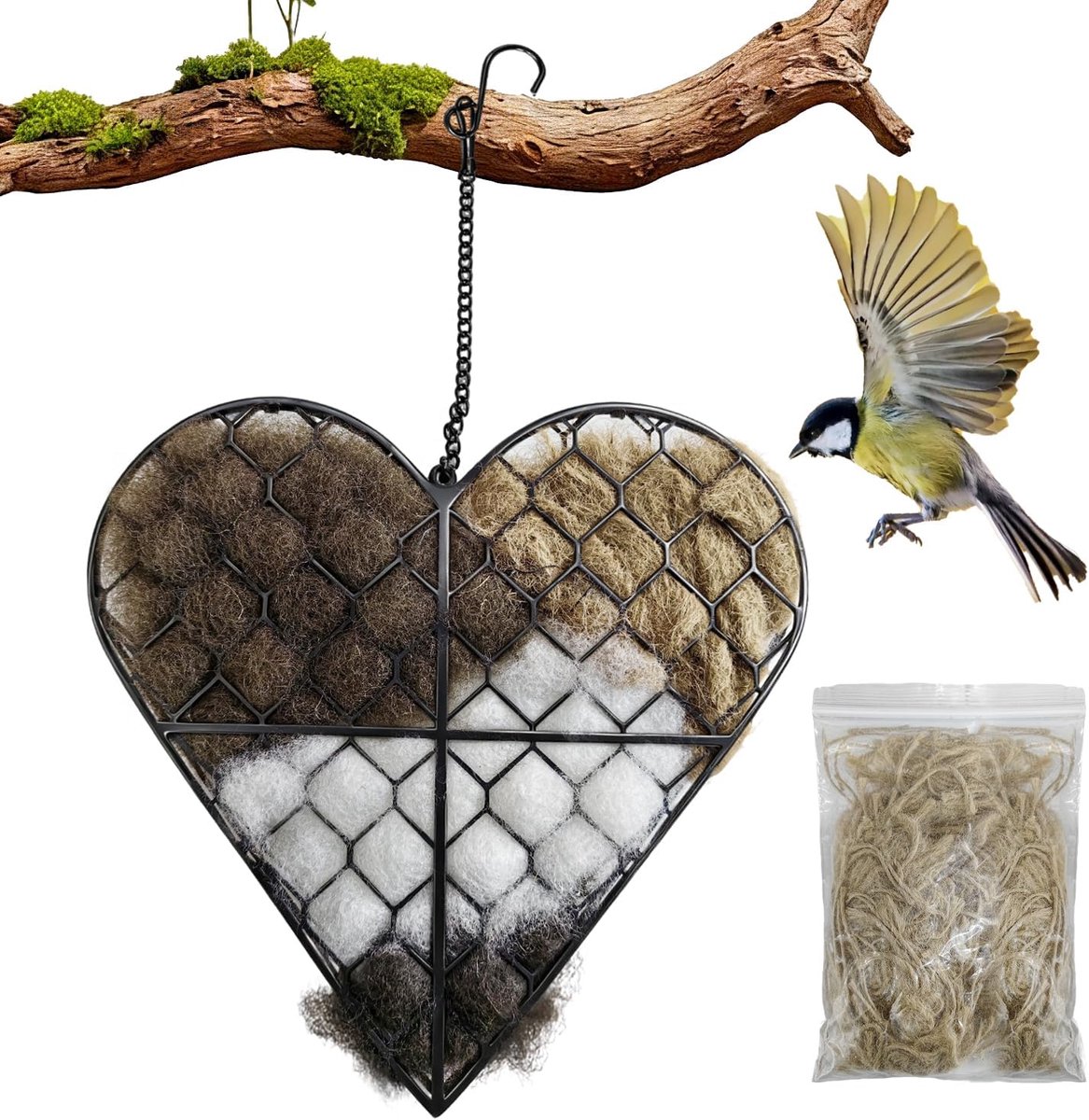 Nestkast voor vogels hartvormig - inclusief 40 g nestmateriaal - ideaal voor balkon en tuin - lokt vogels aan - ShopVlot