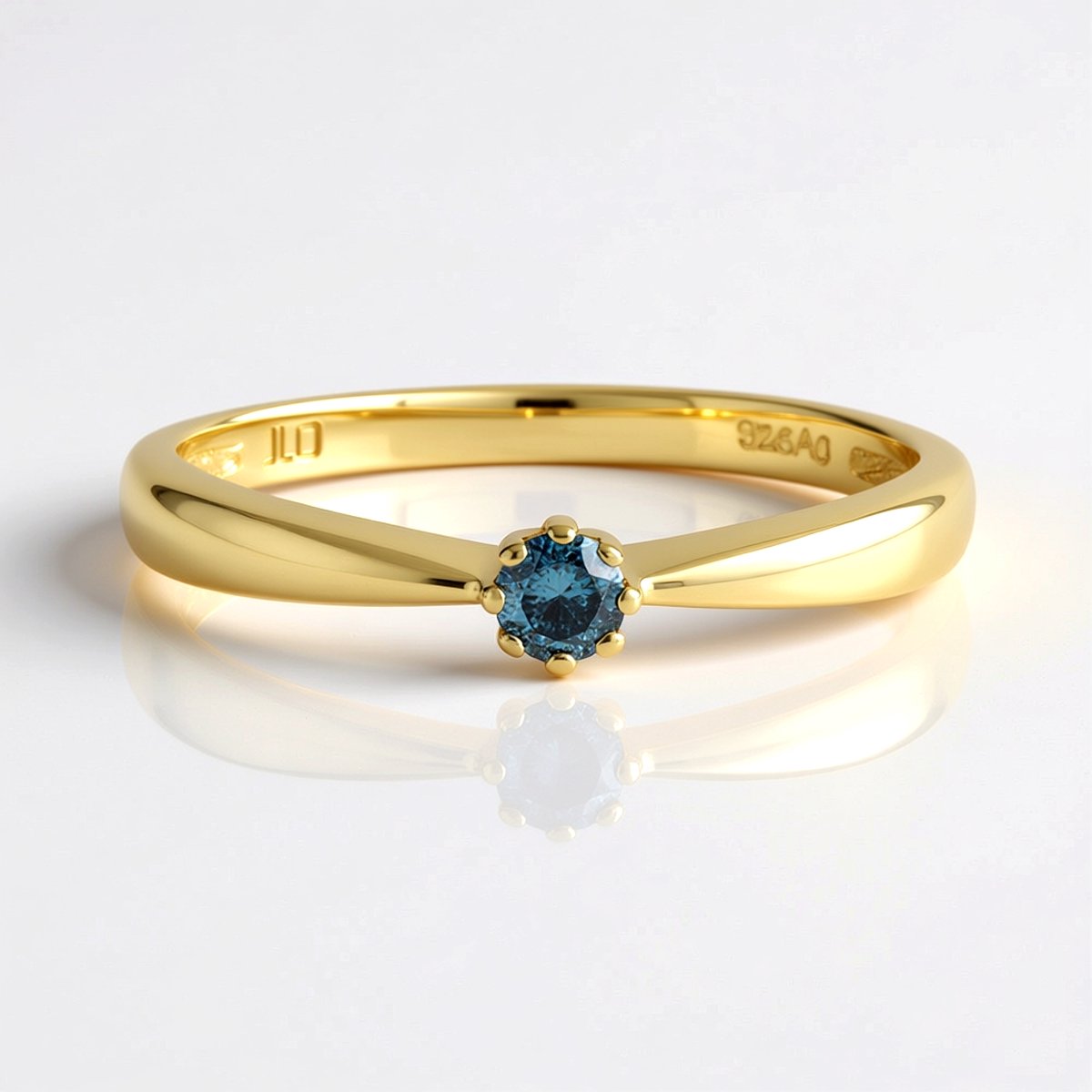Cavill - Zilveren Ring Blauwe Diamant 0,09 ct - 925 Sterling Zilver met Luxe Gouden Laag - Ronde Briljantslijpsel - Elegante & Moderne Ring