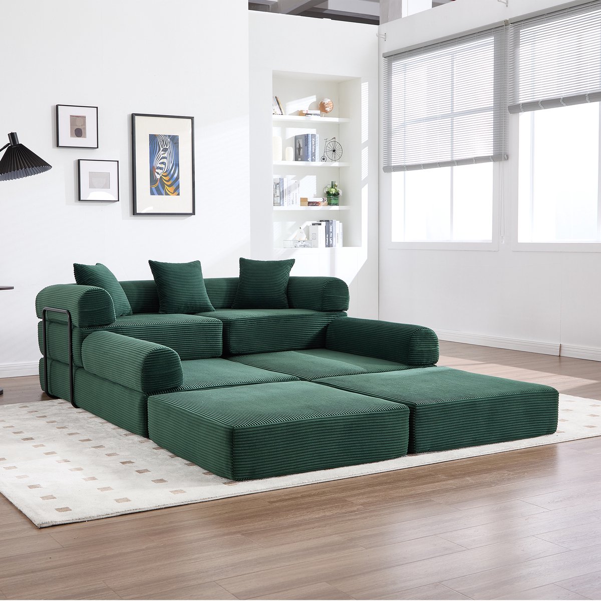 MEUNIQ modulaire hoekbank 270 x 180 x 64 cm, 4-zits, met opbergtas, slaapfunctie en corduroy bekleding voor woonkamer of logeerkamer, groen