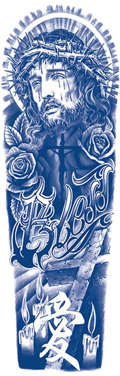 Tijdelijke sleeve tattoo gezicht tekst 2 weken