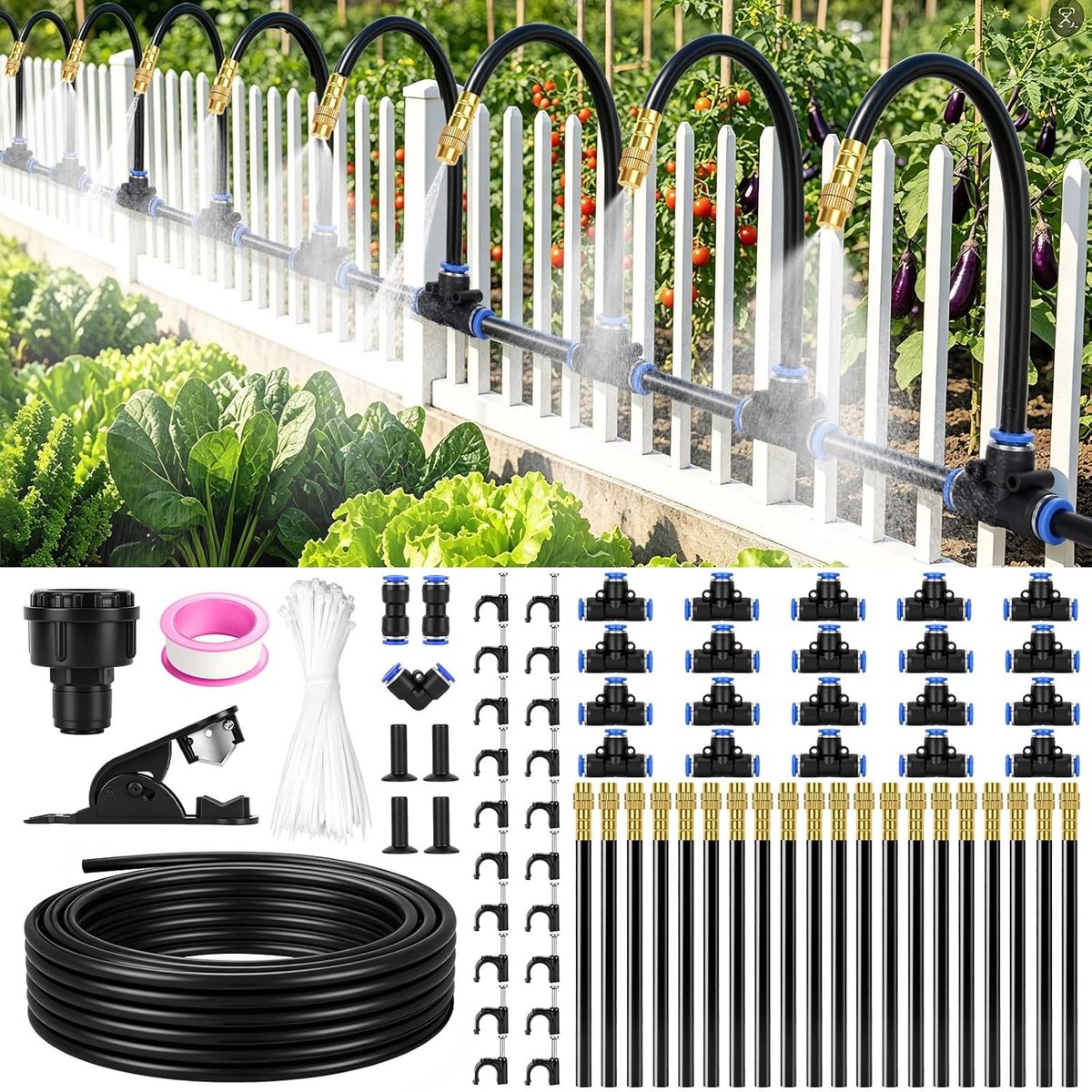Irrigatiesysteem tuinset 20 m - druppelirrigatie - 360° verstelbare sproeikop - constante vochtigheid voor planten - ShopVlot