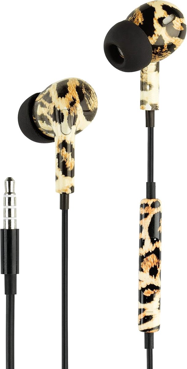 In-ear hoofdtelefoon met microfoon - 3,5 mm jack - patroon 'Animalier' - ergonomisch ontwerp - ShopVlot