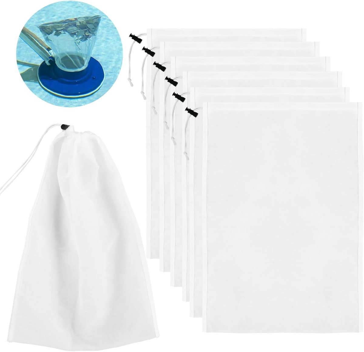 Poolvacuumfiltertassen 31 x 23 cm - nylon net - voor het opvangen van bladeren - set van 6 - ShopVlot