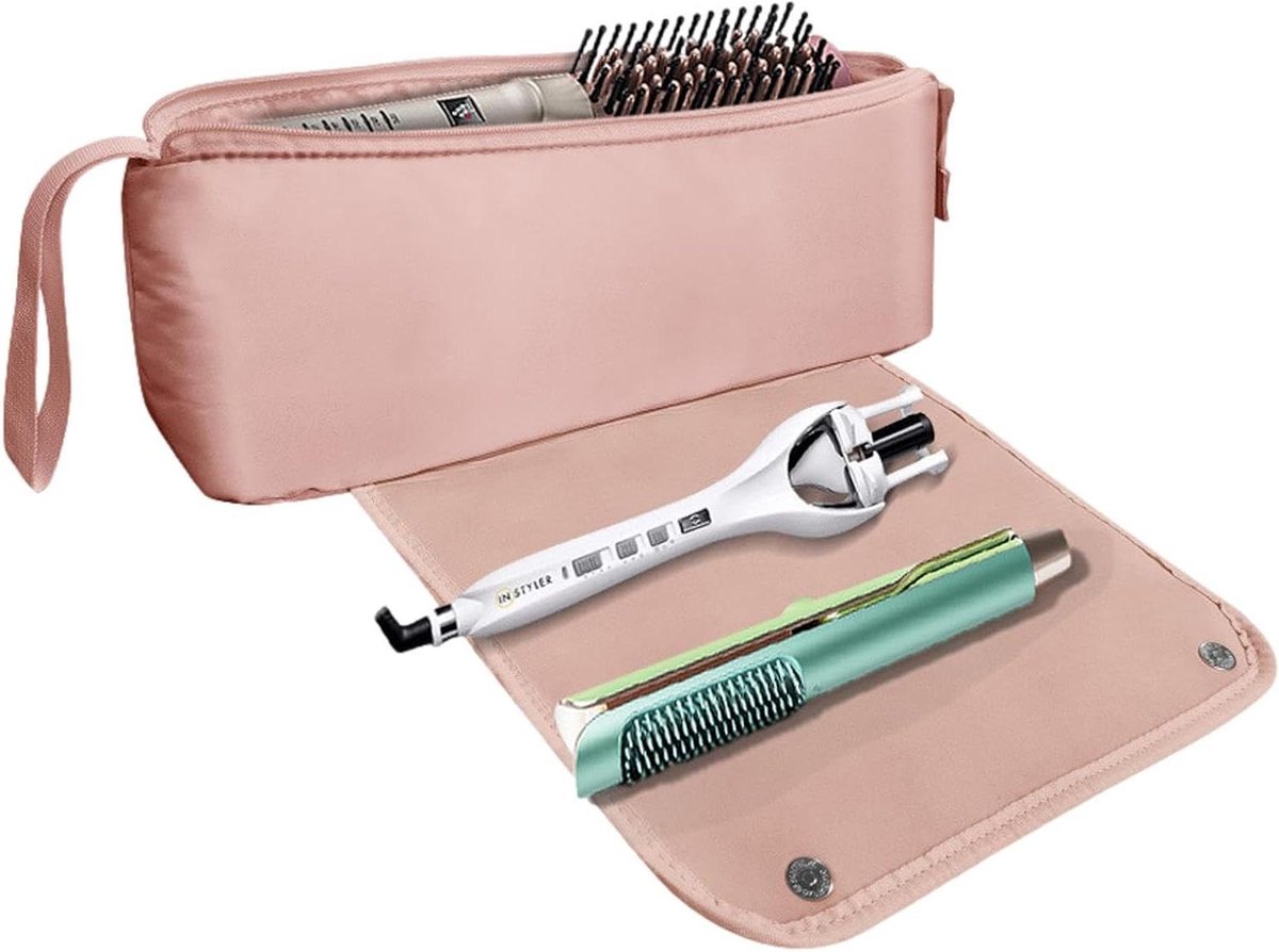 Opbergtas Stijltang - Reishoes Krultang - Haarstyling Organiseren - Waterdicht Nylon Materiaal - 12x15x46 cm - Roze