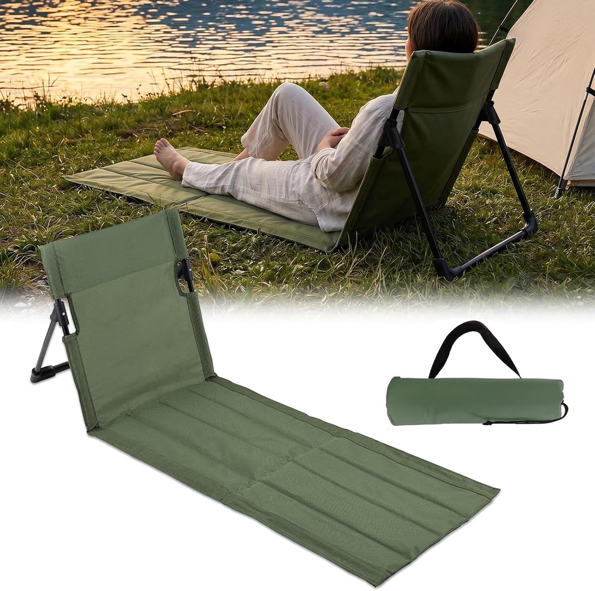 Zitkussen Voor Buiten - Opvouwbare Strandmat met Rugleuning - Draagbare Buitenstoel - Ideaal voor Camping en Strand - ShopVlot