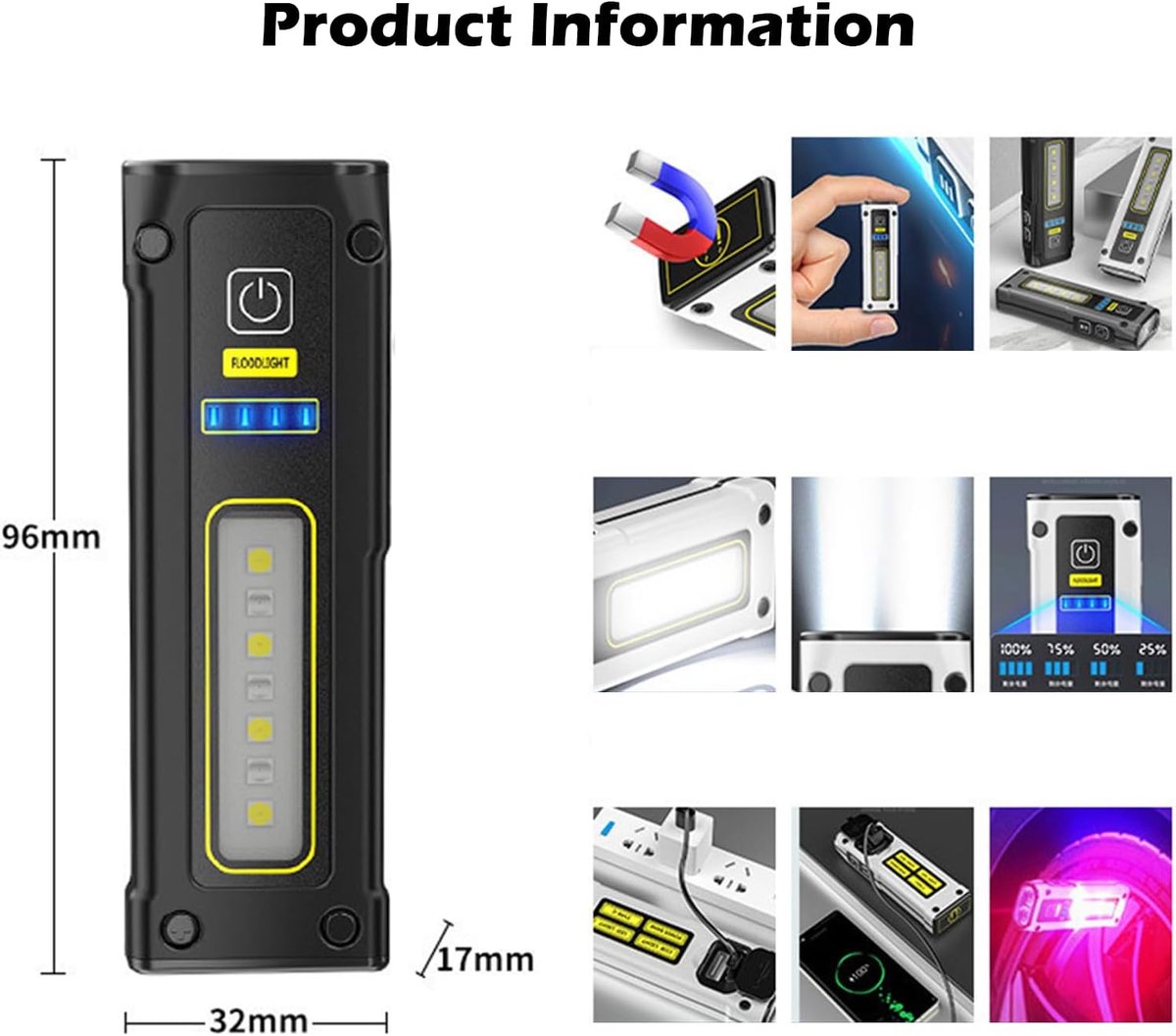 LED Zaklamp met Magneet - Oplaadbaar, 7 Verlichtingsmodi - Waterdicht, Powerbank voor Noodgevallen - ShopVlot