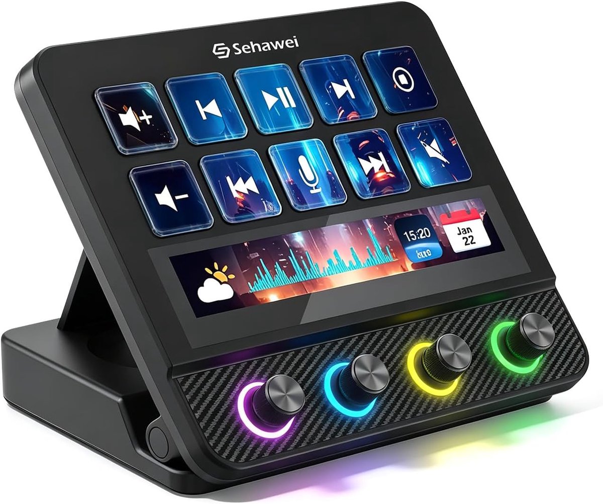 Streamcontroller Deck voor Mac en PC - 4 draaiknoppen / 10 LCD-touch - Live productie en studio controller - ShopVlot