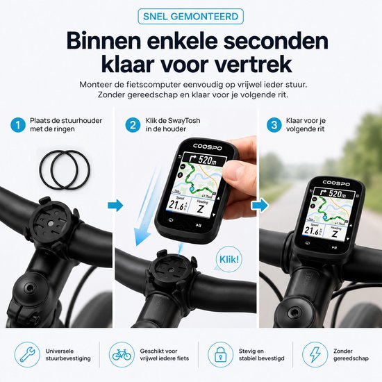 SwayTosh Velo ONE - Fietscomputer met GPS Navigatie - Fietsnavigatie - Fietscomputer Draadloos - 2.8inch HD Kleurenscherm - Fietsnavigatie Gps Voor Fiets - 36 Uur Batterijduur - Fietscomputer GPS van swaytosh — afbeelding 5