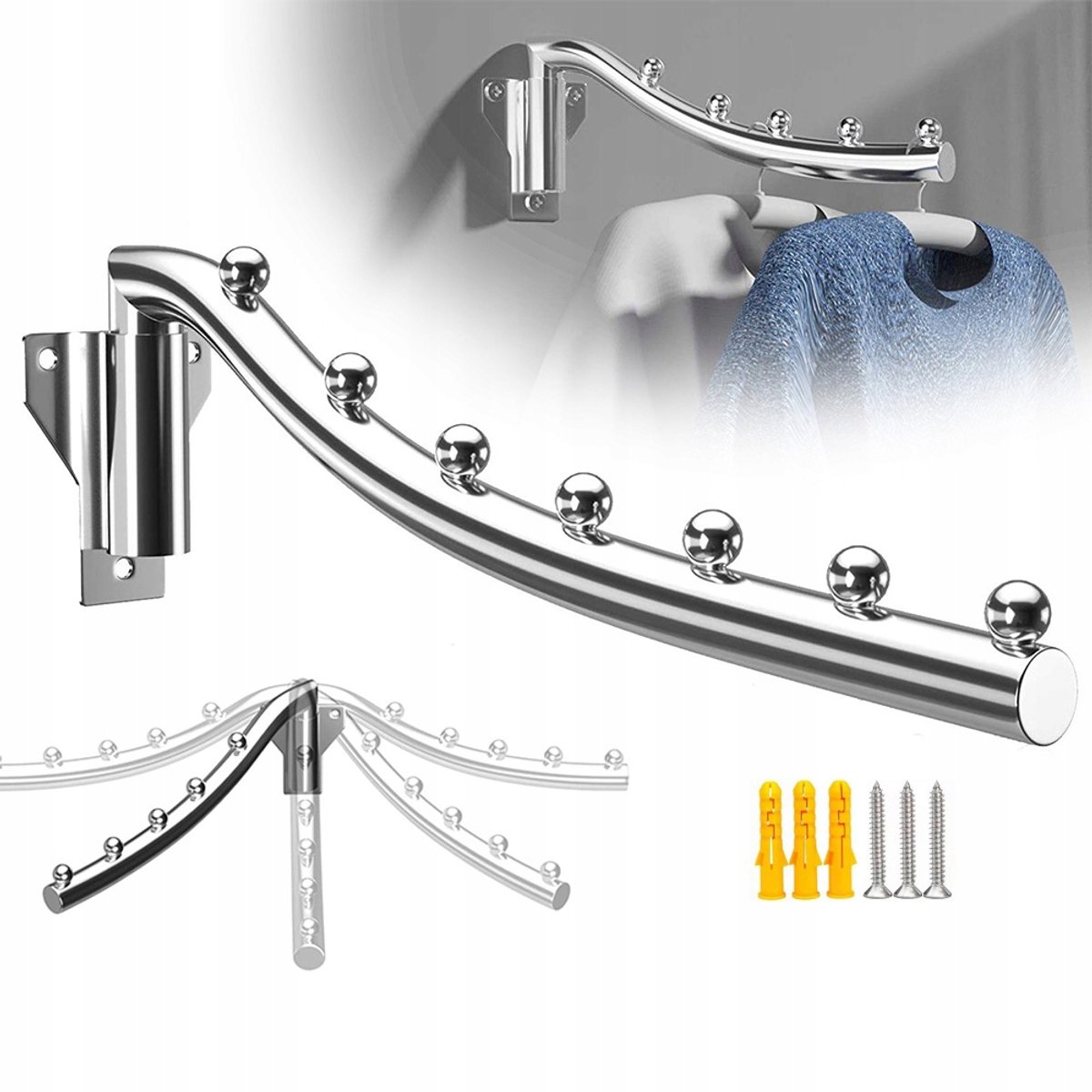 Boogvormige Wandkapstok met 7 Haken - 40cm - Zilver