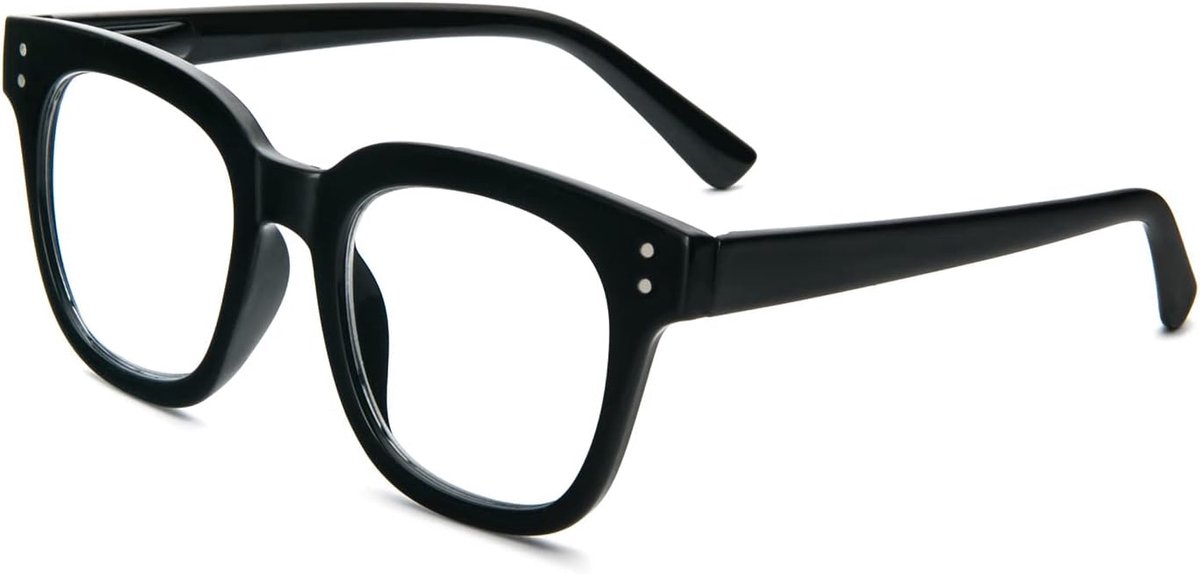 Leesbril voor dames, extra groot, anti-blauw licht, met vierkant frame, modieuze computerleesbril (zwart, 1,5, dioptrie)