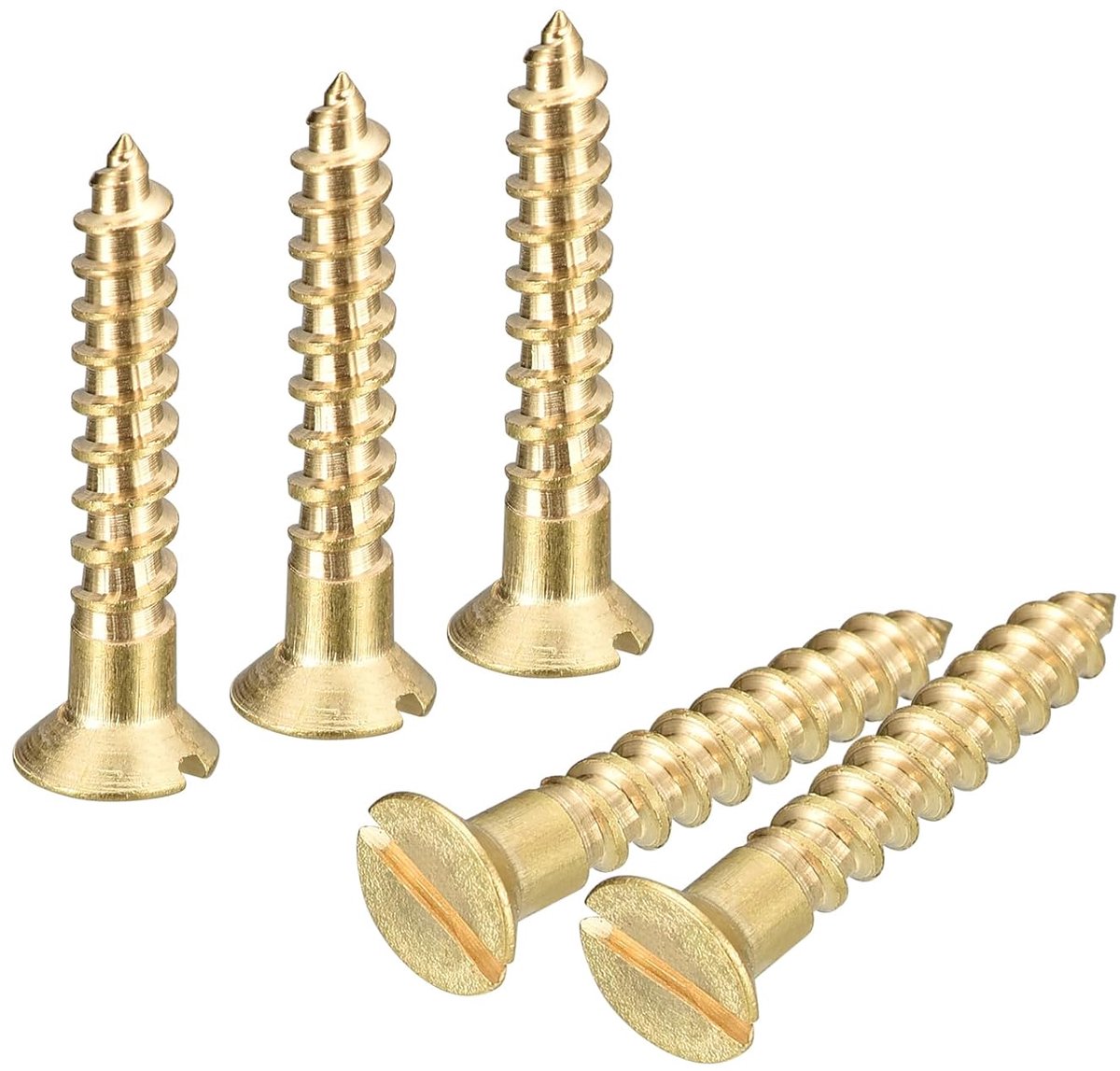 Houten schroeven van messing, 15 stuks, M3,5 x 30 mm, platte kop, zelfborend, met sleuf voor timmerwerk en meubels