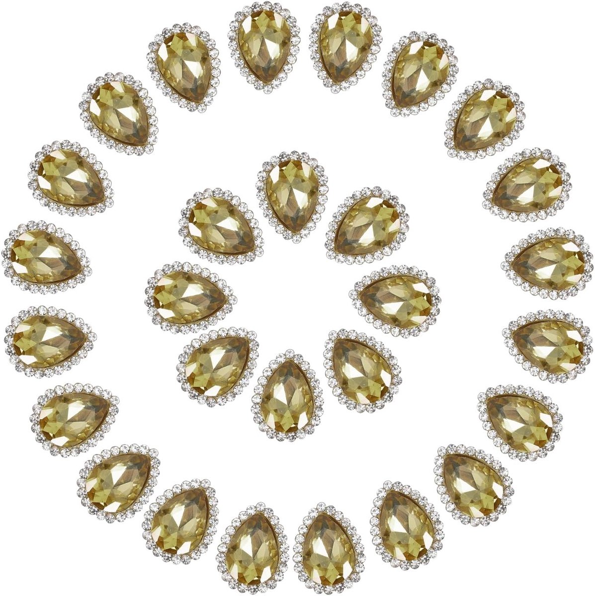 1,3 cm Naaien op strass, 50 stuks traandruppel kristallen steentjes puntrug edelstenen metalen platte achterkant voor ambachtelijke schoenen kleding oorbel riem naaien decoratie, geel