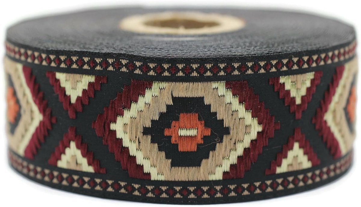 Jacquard-lint, geweven, lichtbeige en bordeaux, nacht-arabisch, 10 m x 35 mm, rol borduurband voor naaien, decoratie 35952-V3