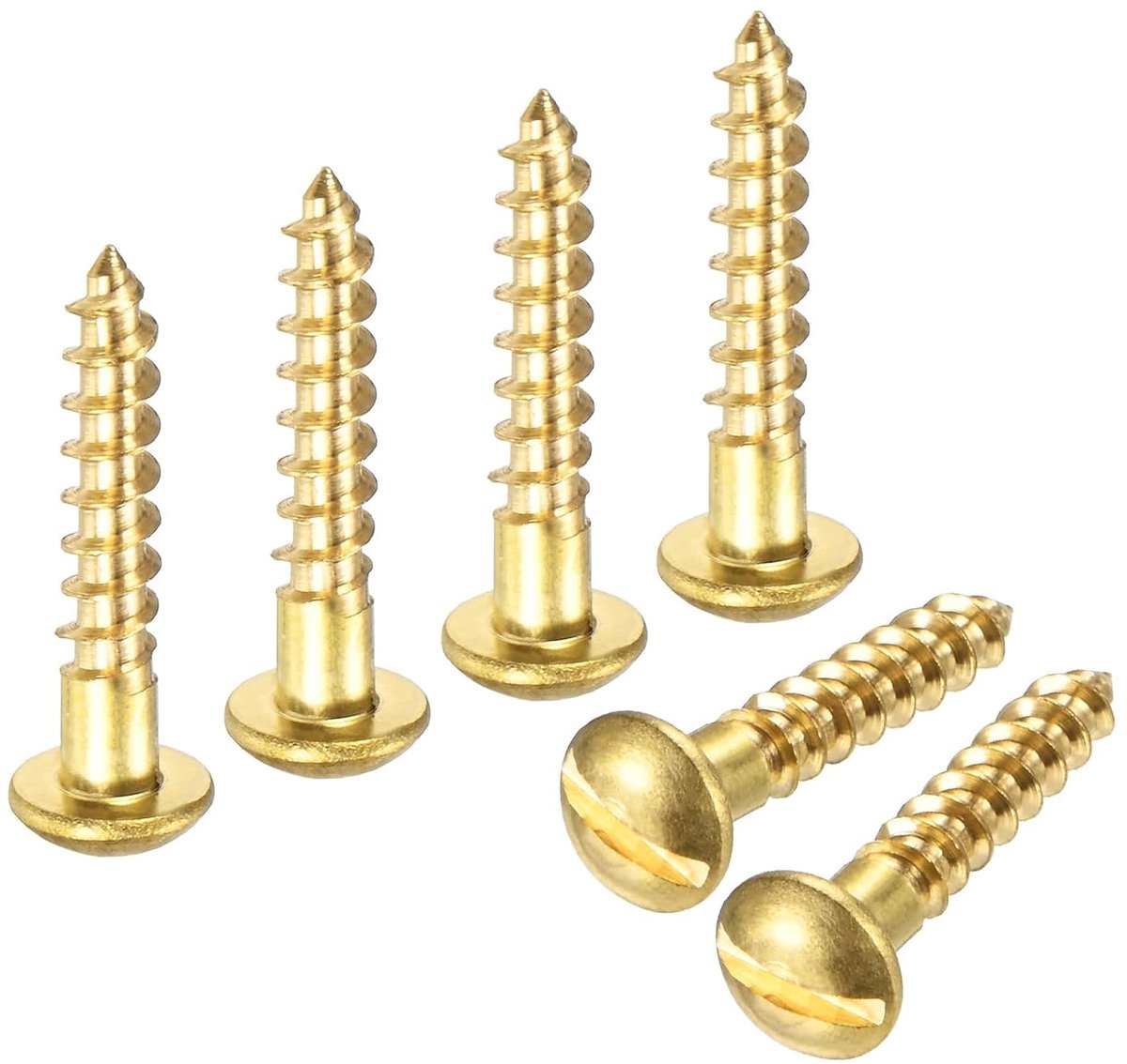Houtschroeven, M3,5 x 20 mm, messing, 60 stuks - zelftappende schroeven met sleuf, geschikt voor houtbewerking, meubels, reparaties van huishoudelijke apparaten, industrie, tuin
