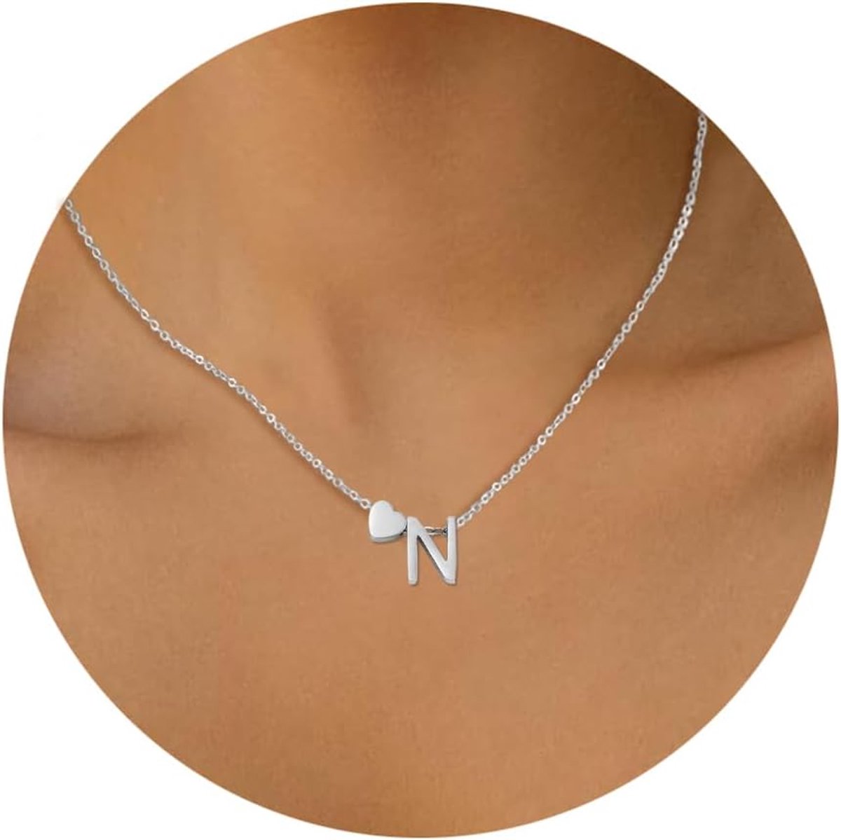 stalen letterhanger met monogram hart voor dames, goud en zilver, met karabijnsluiting, klassieke hartketting om cadeau te geven, Roestvrij staal