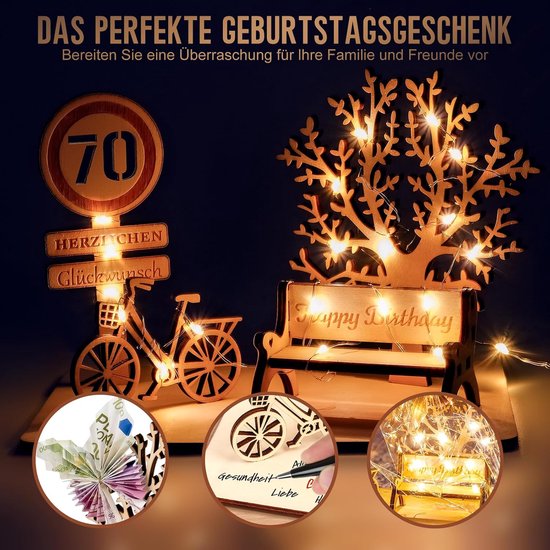 GYY-70 geldcadeau voor verjaardag, hout, fietscadeau, doe-het-zelf driedimensionale bomen, zitbank, decoratie, cijfers voor geschenken, bruiloften, feesten, verjaardagen, jubileum — afbeelding 4