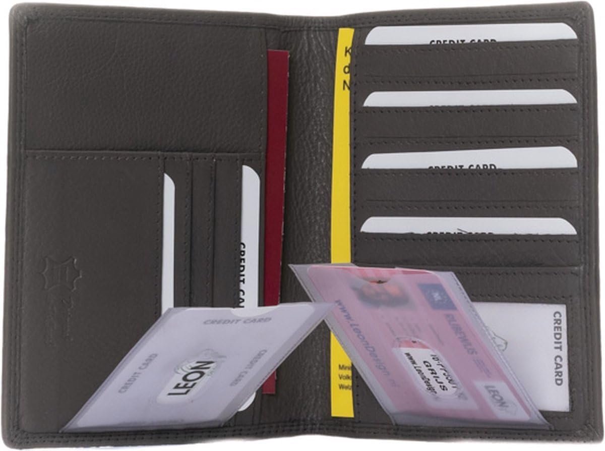 Thijox - Paspoort hoesje - Compact leer - Grijs - Handgemaakt mapje voor paspoort, vaccinatieboekje, rijbewijs en pasjes - Ideaal voor reizen en buite