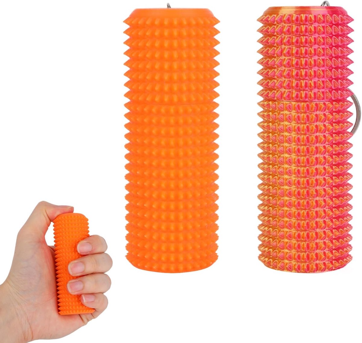 2 Stuks Spiky Grippie Stim Sleutelhanger, Openen Spiky Roller Sleutelhanger met Opbergruimte Pijnstimulatie Fidget Speelgoed voor Angstverlichting en Focus Nieuwe Geschenken