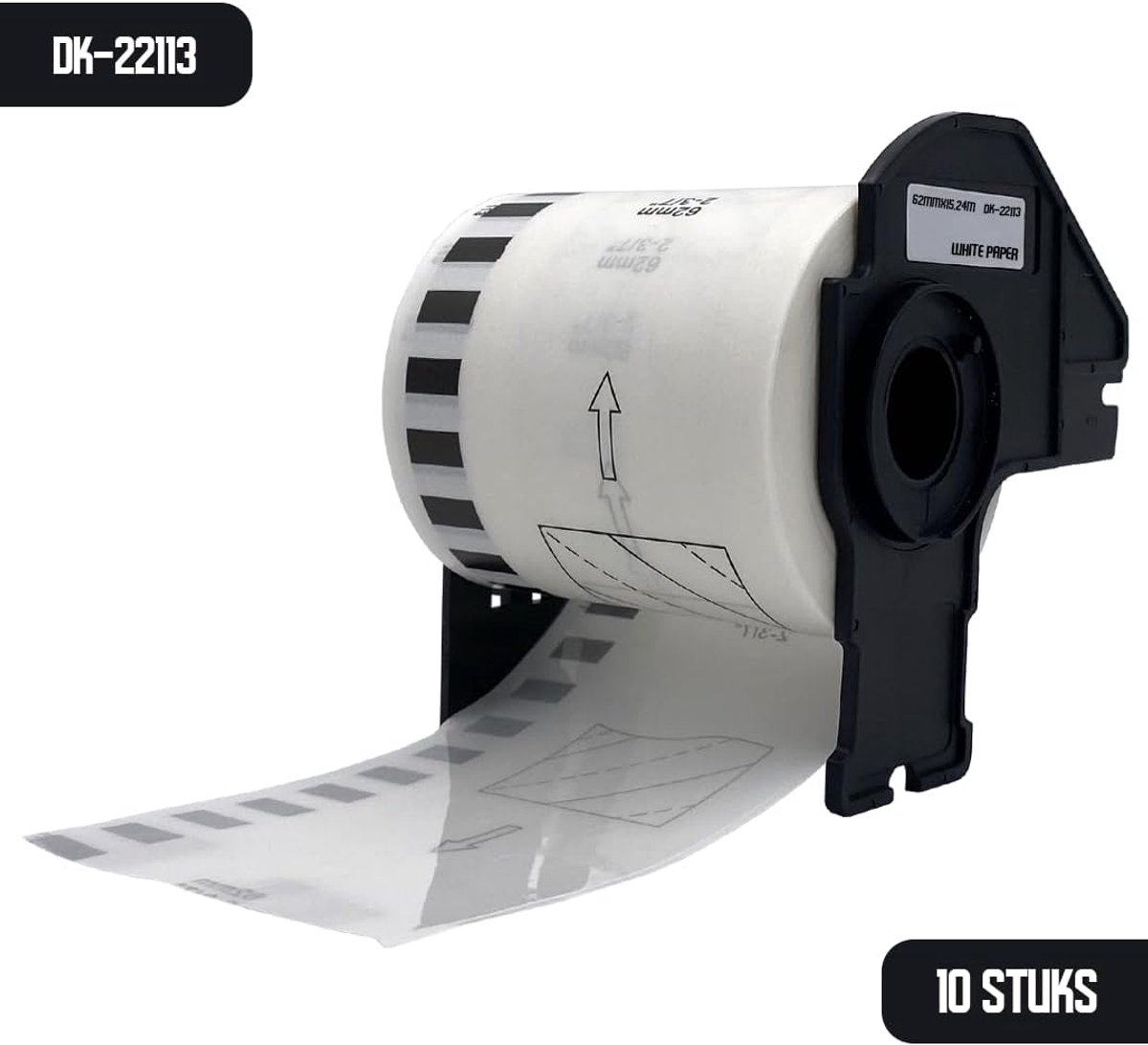 Doorlopende labelrol 62 mm x 15,24 m - Zwart op transparant - Sterke hechtlaag - Ideaal voor maatwerk etiketten - SnelShoppen